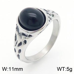 European and American personality retro oval gemstone men's titanium steel ring - KR109944-TLX