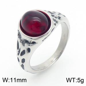 European and American personality retro oval gemstone men's titanium steel ring - KR109946-TLX