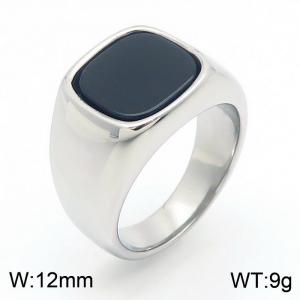 Smooth black gemstone men's titanium steel ring - KR110113-WGSG