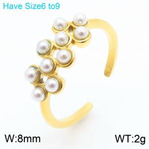European and American fashion stainless steel creative inlay pearl charm gold opening ring - KR110918-K