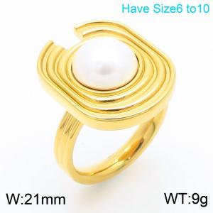European and American fashion stainless steel geometric inlay pearl temperament gold ring - KR110922-K