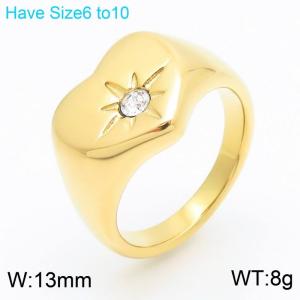 European and American fashion personality stainless steel creative heart-shaped carving sun studded diamond charm gold ring - KR111014-K