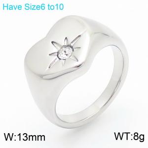 European and American fashion personality stainless steel creative heart-shaped carving sun studded diamond charm silver ring - KR111015-K