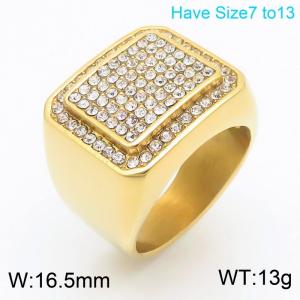 European and American fashion personality stainless steel creative inlay with zircon 2-layer square charm gold ring - KR111021-MZOZ