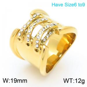 European and American fashion personality stainless steel creative diamond inlay hollow geometric charm gold ring - KR111060-K
