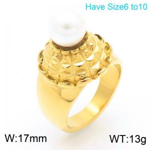 European and American fashion personality stainless steel creative inlay imitation pearl charm gold ring - KR111064-K