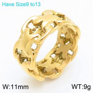 European and American fashion personality stainless steel creative 11mm bone welding double chain charm gold ring - KR111085-KJX