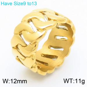 European and American fashion personality stainless steel creative 12mm smooth Cuban chain charm gold ring - KR111087-KJX