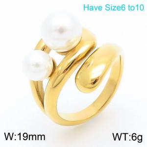 Original niche personalized stainless steel creative geometric inlay with pearl opening gold ring - KR111090-K