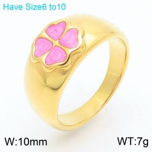 European and American fashion personality stainless steel pink heart-shaped four leaf clover charm gold ring - KR111091-K