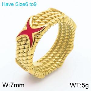 European and American fashion personality stainless steel creative red X letter multi-layer twisted pattern charm gold ring - KR111094-K