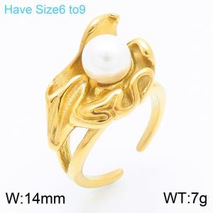 Women Abstract Gold-Plated Stainless Steel&Pearl Jewelry Ring - KR111437-GC