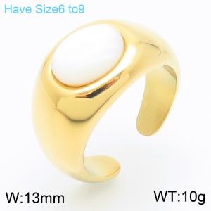 European and American fashion personality stainless steel creative inlaid oval white cat eye stone geometric temperament gold ring - KR111560-GC