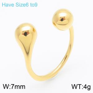 European and American fashion ins style stainless steel creative water droplet round bead asymmetric opening temperament gold ring - KR111581-KFC