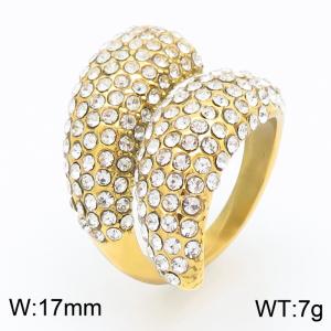 Inlaid rhinestone starry stainless steel gold ring - KR111591-GC