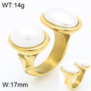 Open Shell Bead Stainless Steel Gold Ring - KR111593-GC