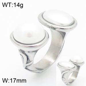 Open Shell Bead Stainless Steel Color Ring - KR111594-GC