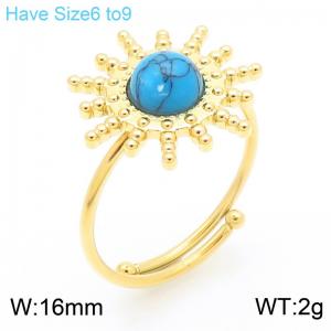 European and American fashion personality stainless steel creative sun band inlaid with turquoise charm gold ring - KR111626-GC