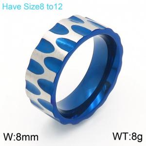 European and American fashion personality stainless steel circular outer arc carving wave point semi elliptical charm blue ring - KR111726-GC