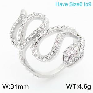 Fashion Statement Dainty Zirconia Pave Snake Open Ring Stainless Steel Rings for Women Rings - KR111733-GC