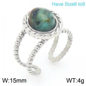 Fashion Jewelry Stone 18K Gold Plated Stainless Steel Finger Rings Gifts Green Agate Stones Open Ring - KR111742-GC