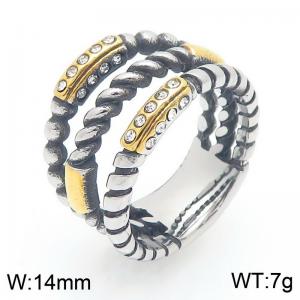 European and American retro personalized stainless steel creative hollow out three ring diamond inlaid unique retro ring - KR113341-KC