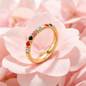 The stainless steel ring with rhinestones in the fashion jewelry is suitable for ladies to wear daily - KR115859-GC