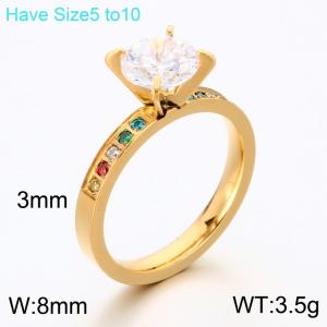 Stainless Steel Stone&Crystal Ring - KR115986-GC