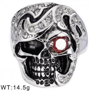 Red Zircon White Water Diamond Ghost Skull Punk Men's Cast Ring - KR18281-D