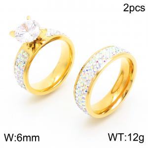 Colorful diamond pottery four claw zircon gold couple ring Lover Ring - KR32902-K