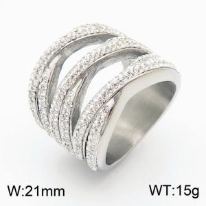 Stainless Steel Stone&Crystal Ring - KR34667-K