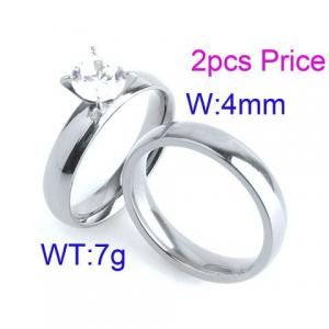 Steel Round Edge Zircon Polished Couple Ring Lover Ring - KR43444-K