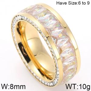 Stainless Steel Stone&Crystal Ring - KR44678-K