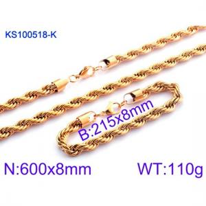 Gold fried dough twist Chain Bracelet Necklace Jewelry Set - KS100518-K