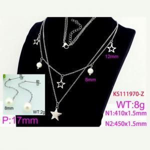 Women Stainless Steel&Pearl 450mm Necklace&Earrings Jewelry Set with Cartoon Star Charms - KS111970-Z