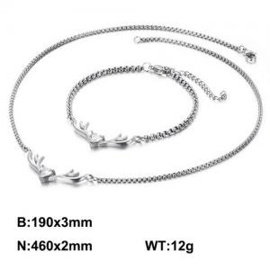 Heart Zircon Elk Christmas Pearl Chain Women's Bracelet Necklace Set - KS118109-Z