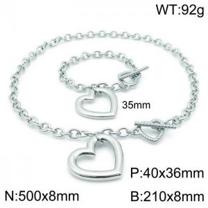 European and American fashion stainless steel hip hop love titanium steel pendant bracelet necklace jewelry set - KS138372-Z