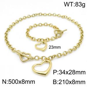 European and American fashion stainless steel hip hop love titanium steel pendant bracelet necklace jewelry set - KS138373-Z
