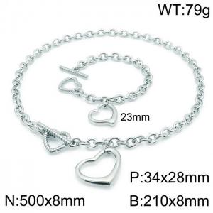 European and American fashion stainless steel hip hop love titanium steel pendant bracelet necklace jewelry set - KS138374-Z