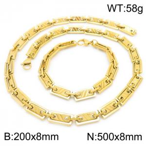 8mm=20cm，50cm=Handmade stainless steel rectangular inner buckle diagonal chain, fashionable ins style fashionable gold jewelry sets - KS192122-Z