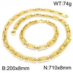 8mm=20cm，71cm=Handmade stainless steel rectangular inner buckle diagonal chain, fashionable ins style fashionable gold jewelry sets - KS192126-Z