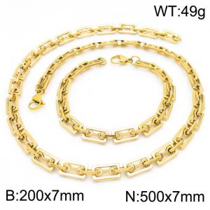 7mm=20cm，50cm=Handmade stainless steel rectangular inner buckle small bone chain geometric fashionista DIY neutral aureate jewelry sets - KS192221-Z