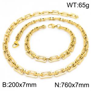 7mm=20cm，76cm=Handmade stainless steel rectangular inner buckle small bone chain geometric fashionista DIY neutral aureate jewelry sets - KS192226-Z