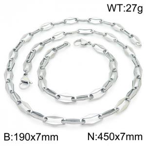 7mm=19cm，45cm=Handmade fashion titanium steel hollowed out 7mm rhombus chain design simple neutral silvery jewelry sets - KS192227-Z