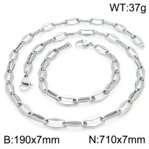 7mm=19cm，71cm=Handmade fashion titanium steel hollowed out 7mm rhombus chain design simple neutral silvery jewelry sets - KS192232-Z