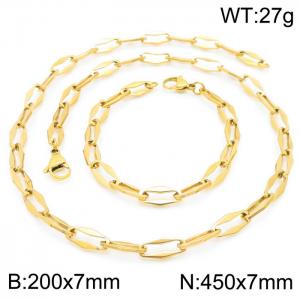 7mm=20cm，45cm=Handmade fashion titanium steel hollowed out 7mm rhombus chain design simple neutral aureate jewelry sets - KS192234-Z