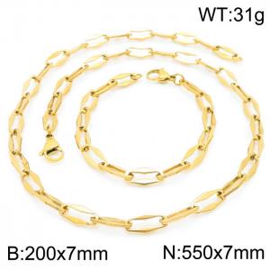 7mm=20cm，55cm=Handmade fashion titanium steel hollowed out 7mm rhombus chain design simple neutral aureate jewelry sets - KS192236-Z
