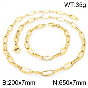 7mm=20cm，65cm=Handmade fashion titanium steel hollowed out 7mm rhombus chain design simple neutral aureate jewelry sets - KS192238-Z