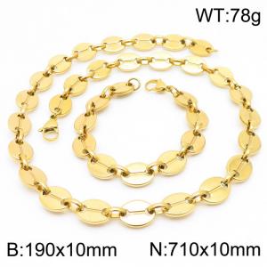 10mm=19cm，71cm=European and American Hip Hop Style 304 Stainless Steel Unisex Style aureate Coffee Bean jewelry sets - KS192330-Z