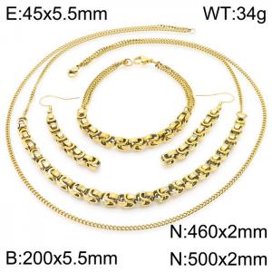 Cool style stainless steel patchwork double imperial chain men and women's bracelet necklace set - KS197611-Z